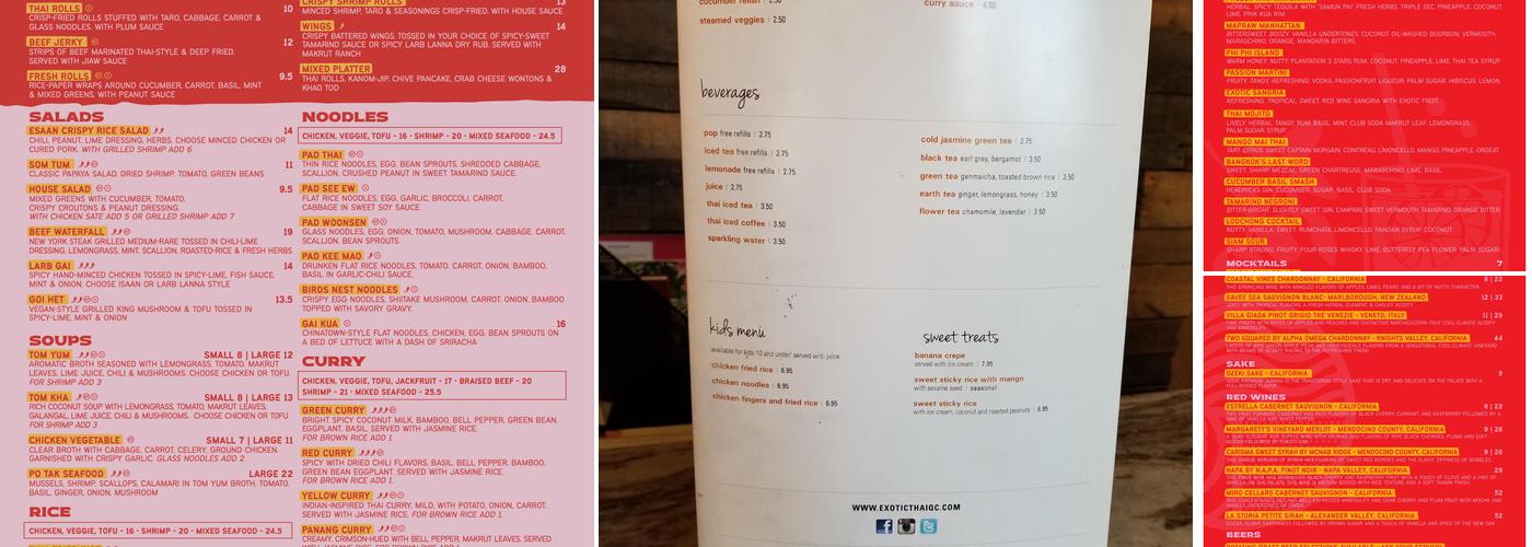Exotic Thai Menu