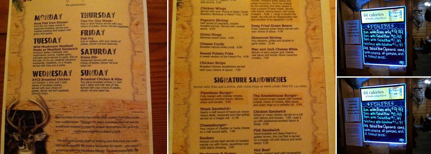 Flambeau Forest Inn Menu