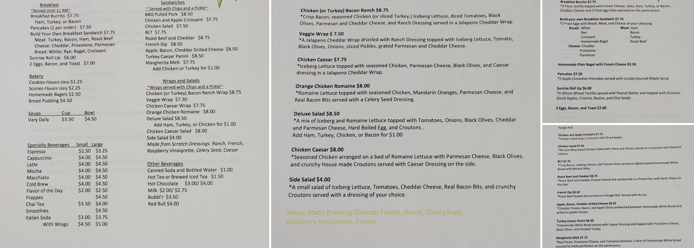 Kayla's Kitchen and Closet Menu