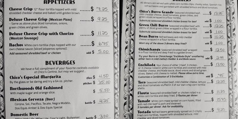 Chico's North of the Border Menu
