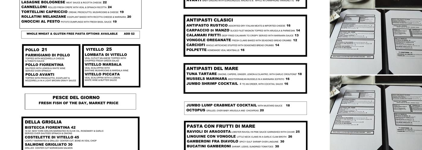 Cafe Avanti Menu
