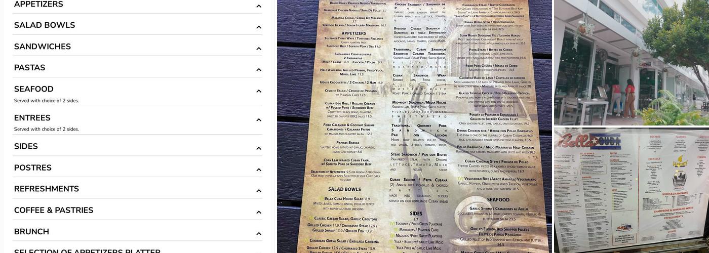 Bella Cuba Restaurant Menu