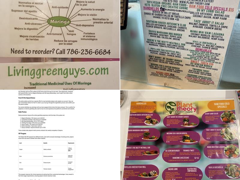 Plant Theory Creative Cuisine Menu