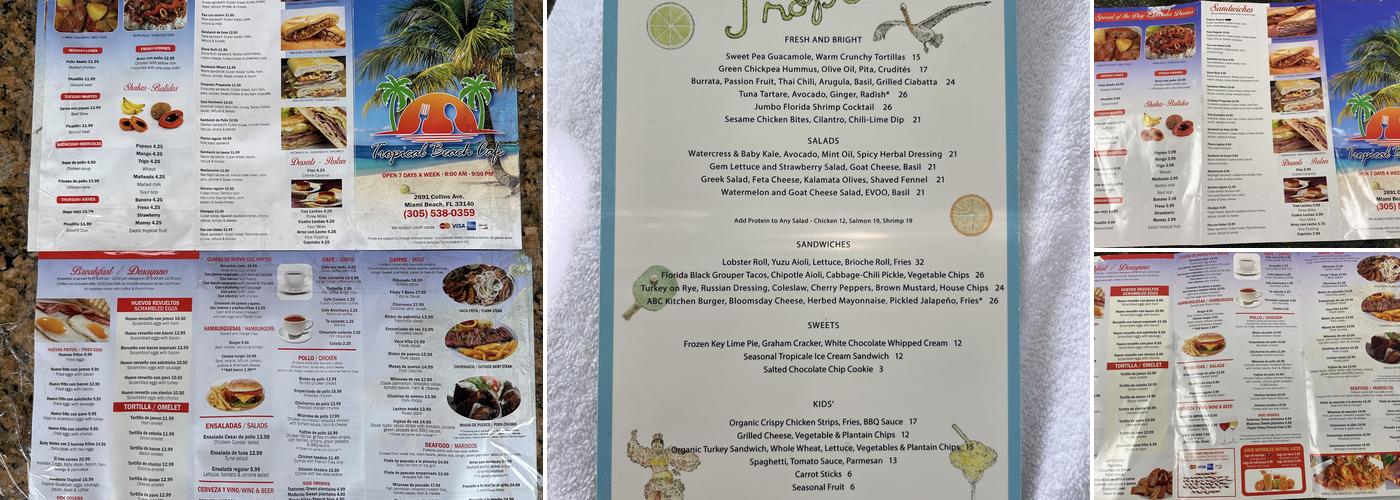 Tropical Beach Cafe Menu