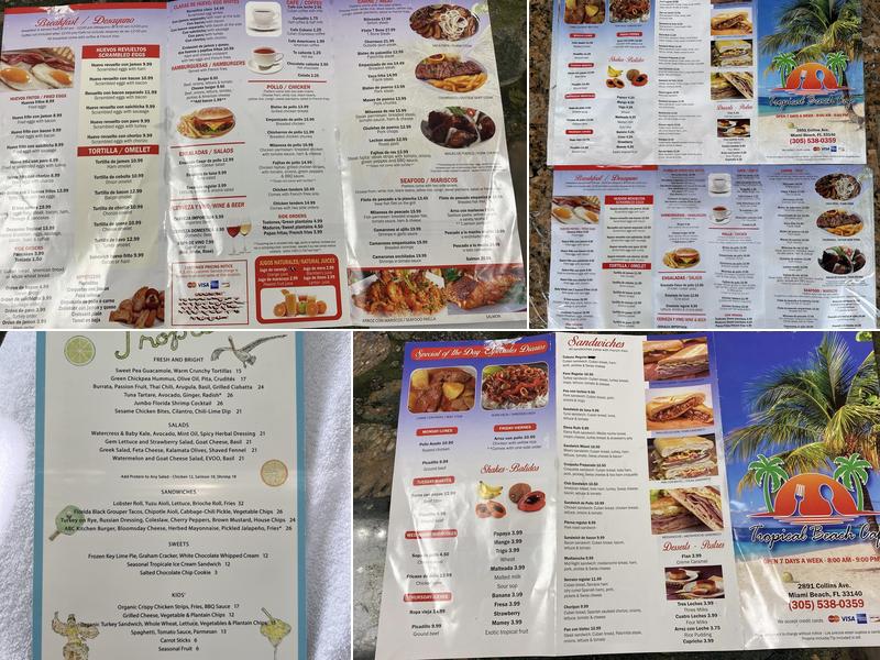 Tropical Beach Cafe Menu