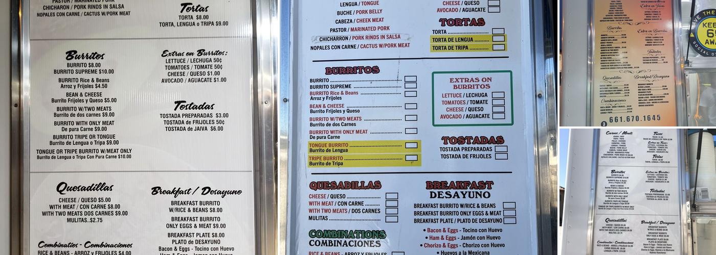Jimenez Tacos Food Truck Menu