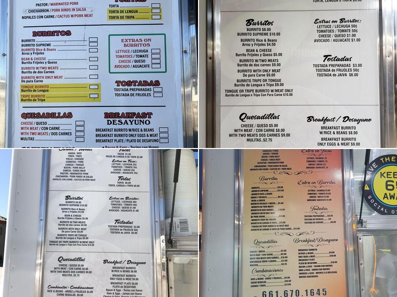 Jimenez Tacos Food Truck Menu