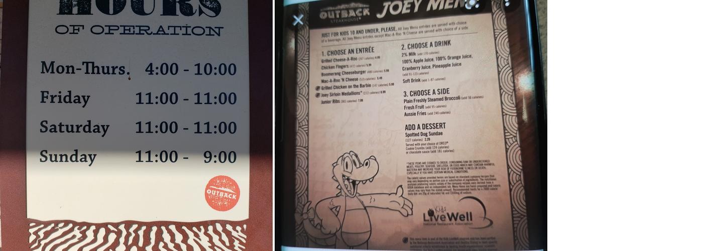Outback Steakhouse Menu