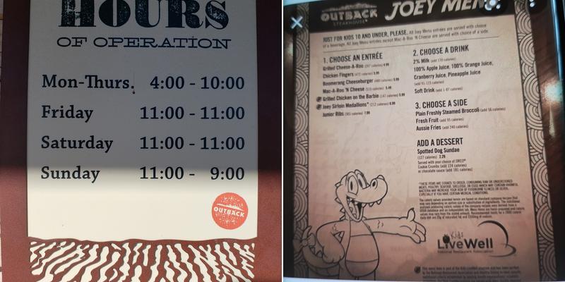Outback Steakhouse Menu