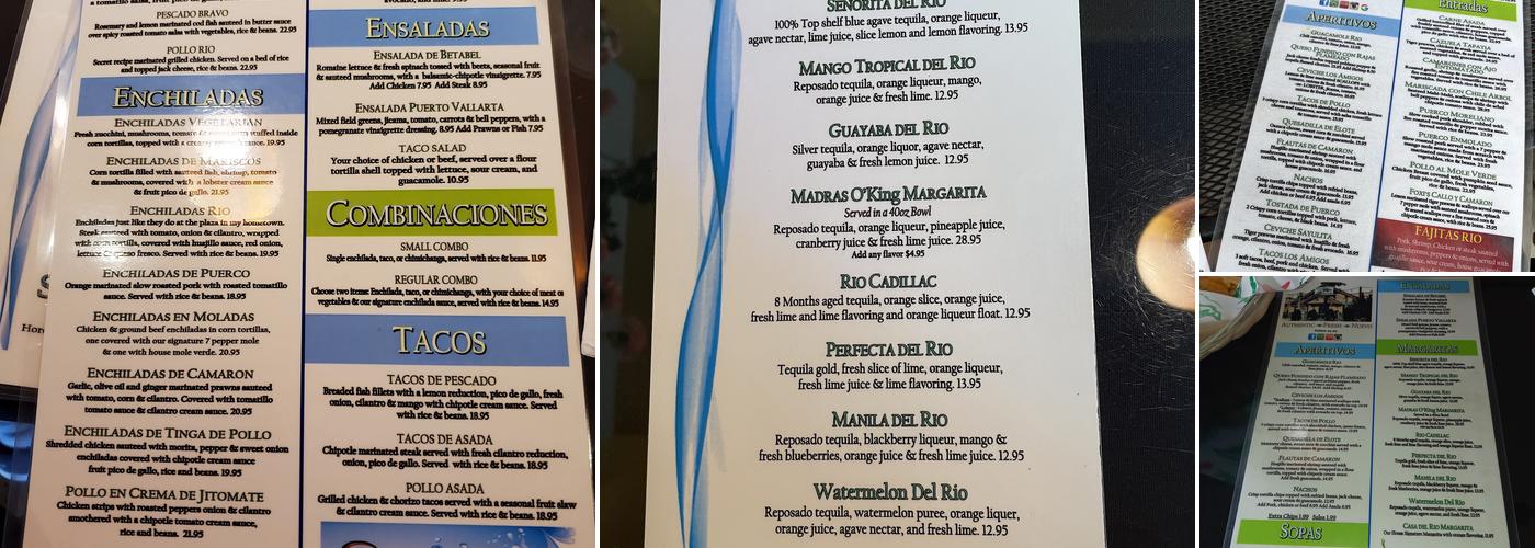 Rio Distinctive Mexican Cuisine Menu