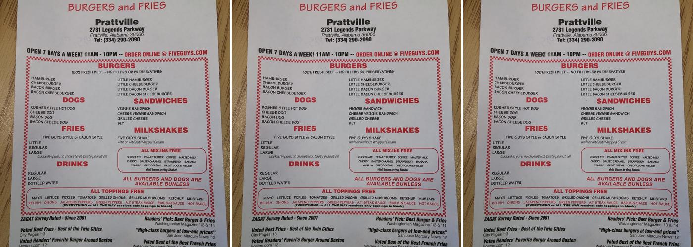 Five Guys Menu