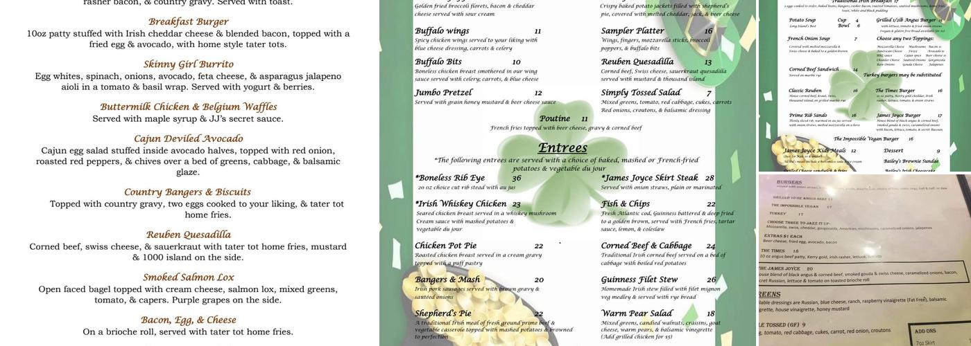 The Irish Times Pub Menu