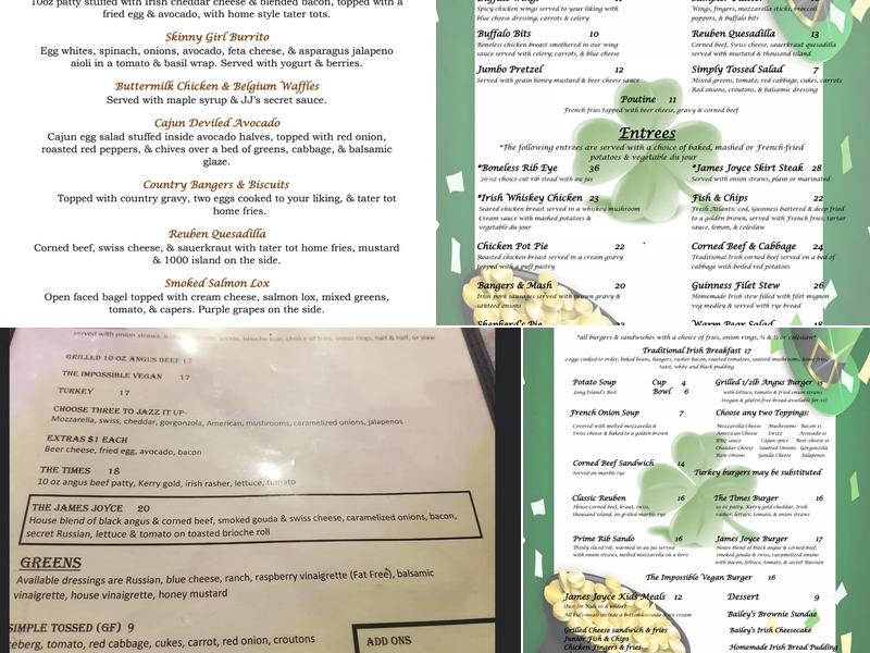 The Irish Times Pub Menu