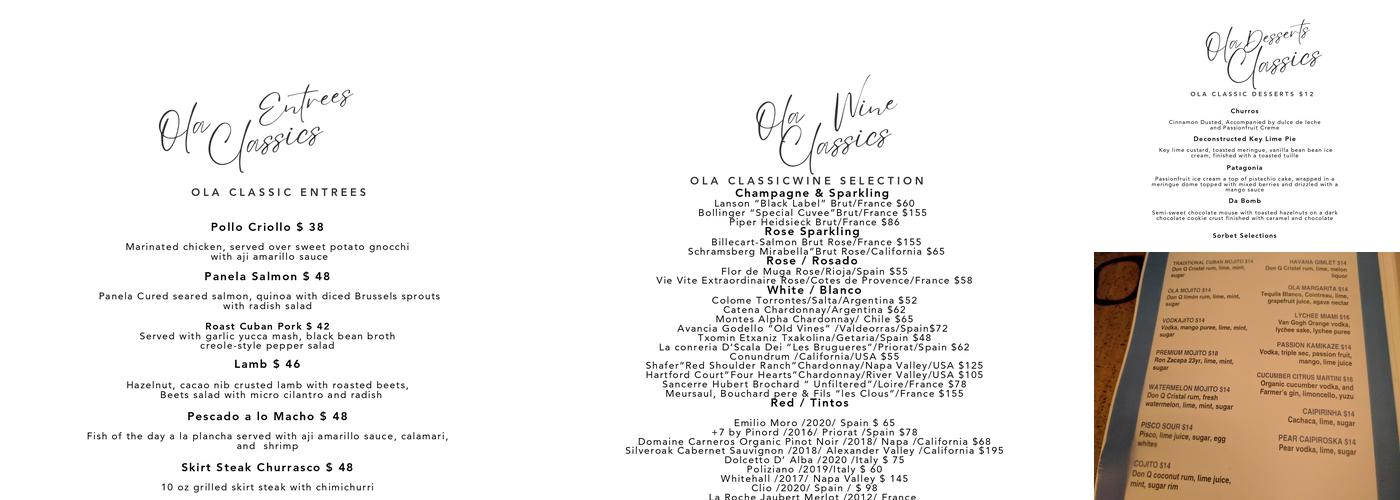 OLA Restaurant Menu