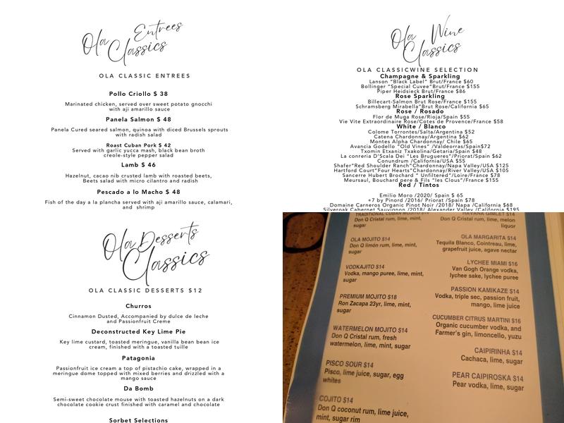 OLA Restaurant Menu