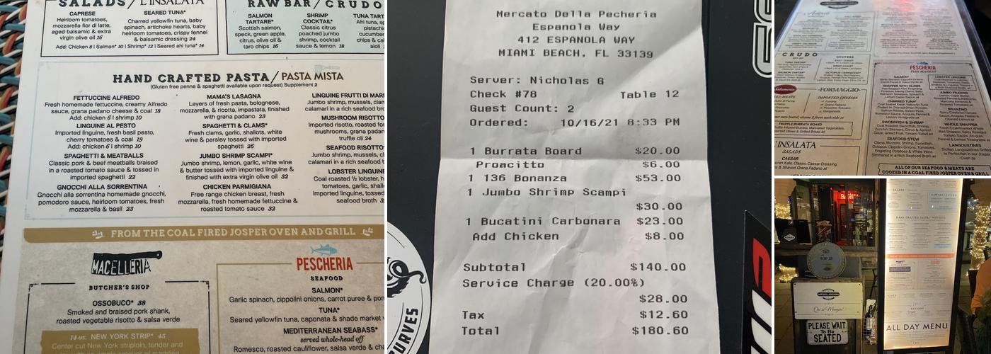 Mercato della Pescheria Miami Beach Menu