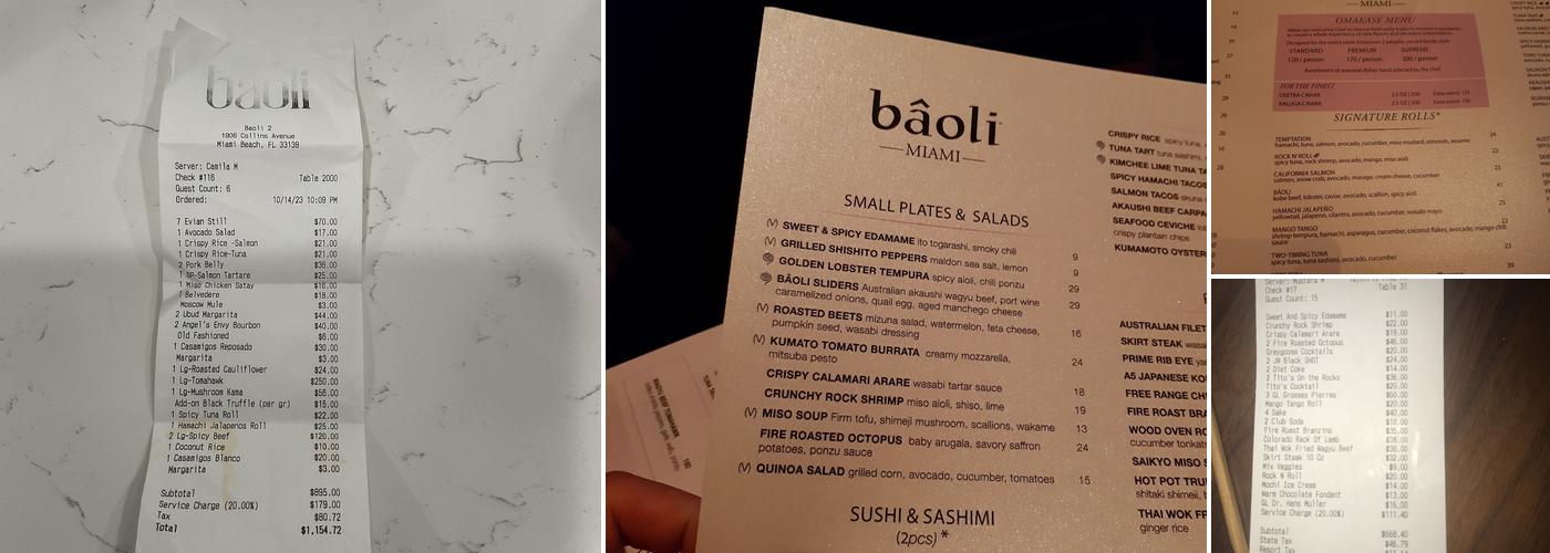 BÂOLI Miami Menu
