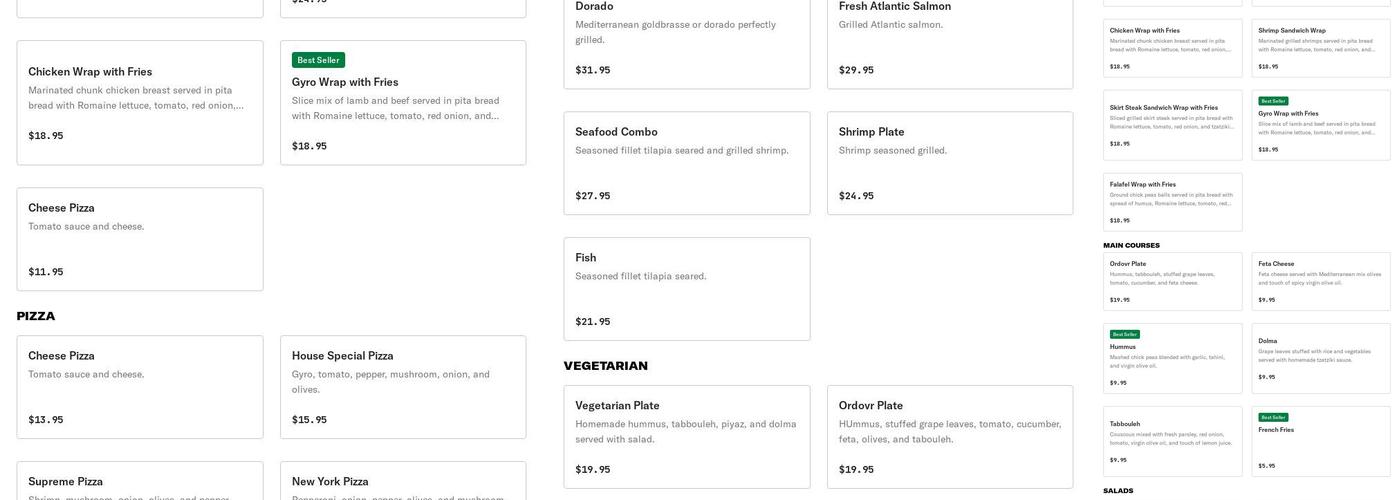 Sultan Restaurant Menu