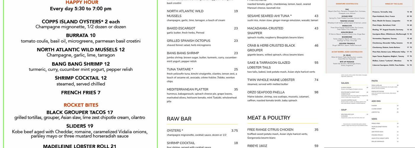 A Fish Called Avalon Menu