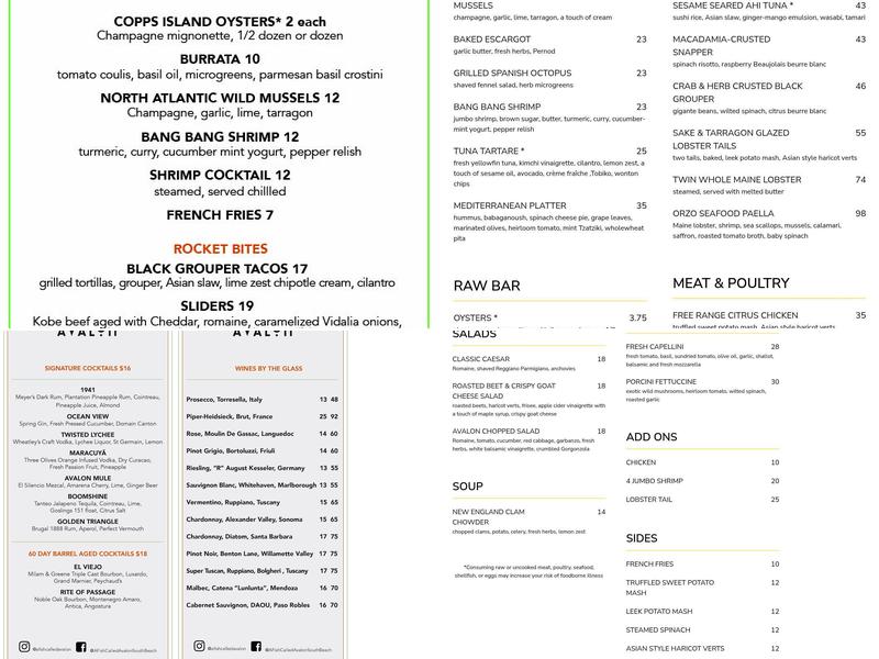 A Fish Called Avalon Menu
