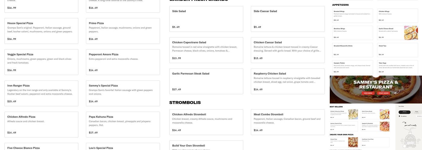 Sammy's Pizza & Restaurant Menu