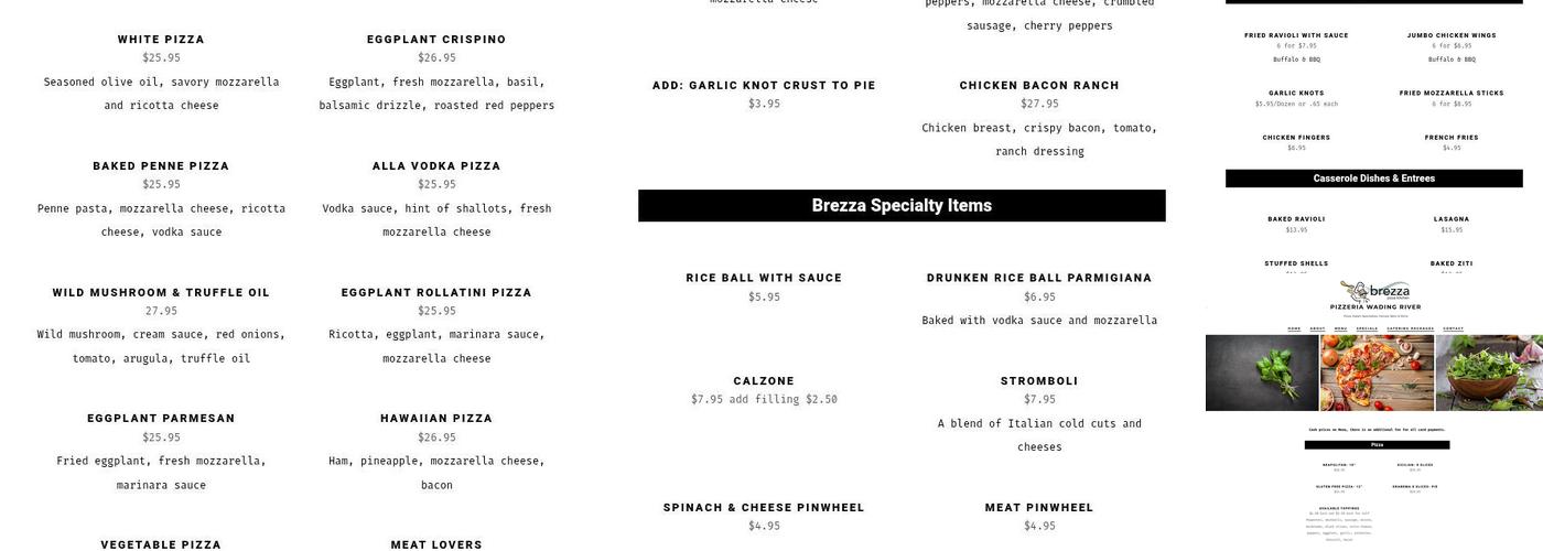 Brezza Pizza Kitchen Menu