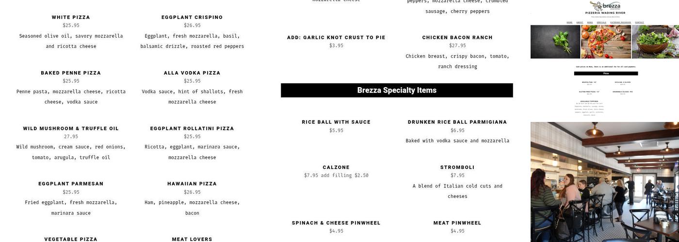 Brezza Pizza Kitchen Menu