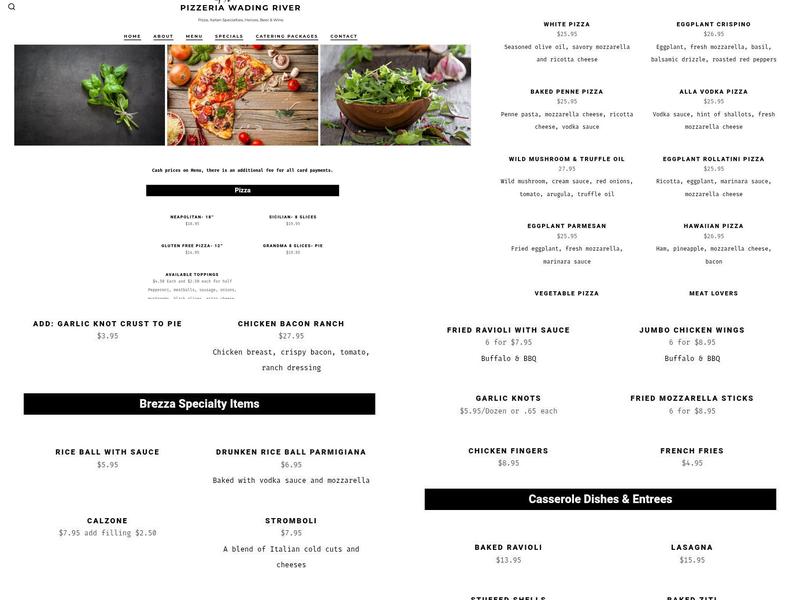 Brezza Pizza Kitchen Menu