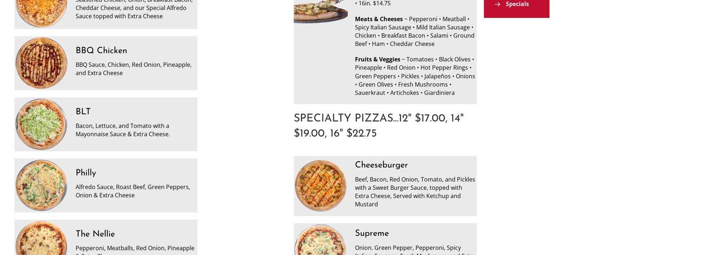 Pizza T Menu