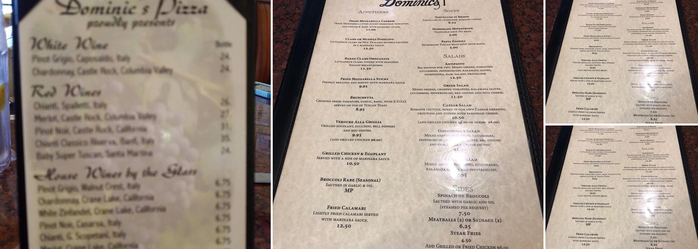 Dominic's I Pizza and Pasta Menu