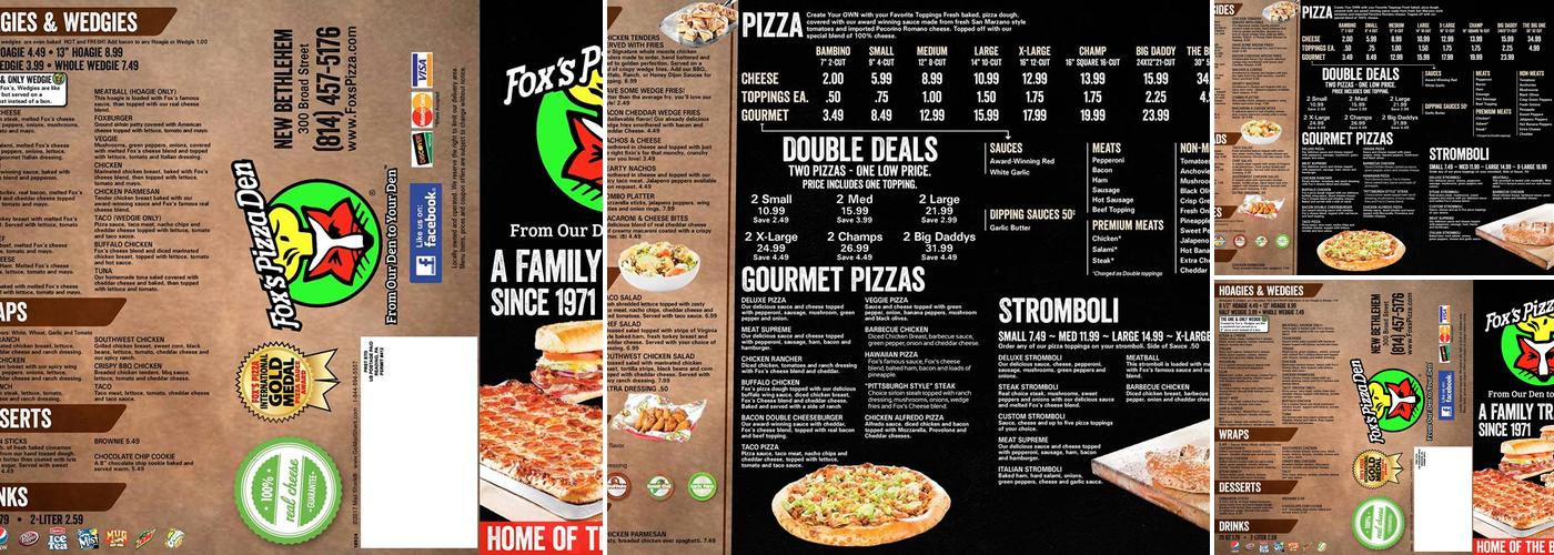 Fox's Pizza Menu