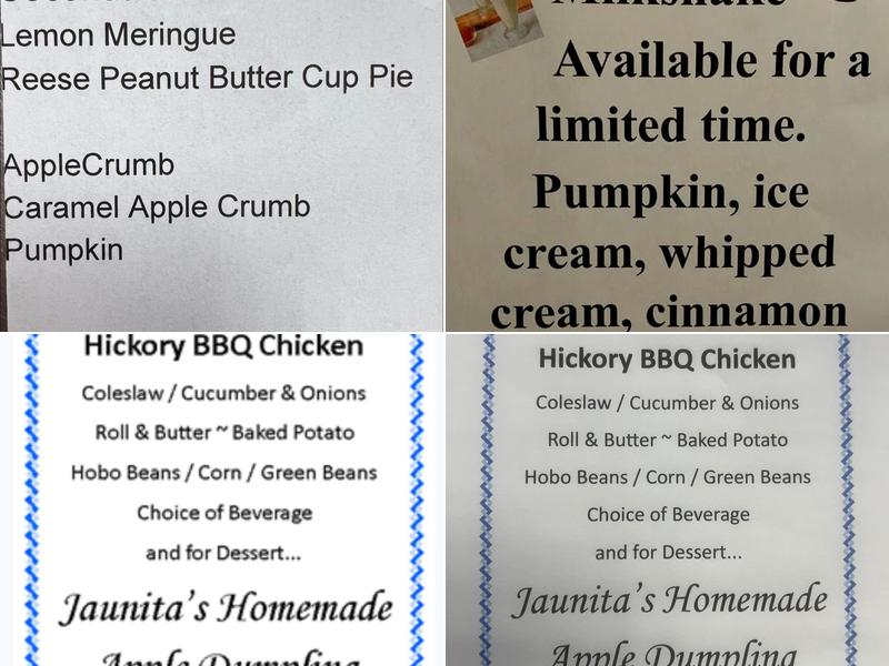 Bob's Place Restaurant Menu