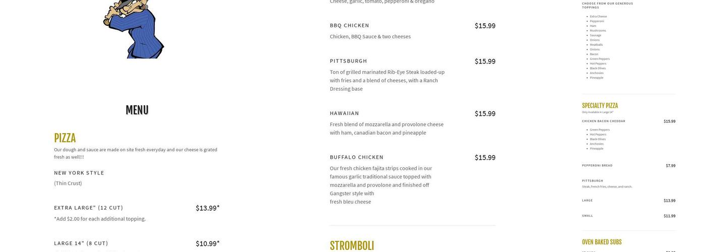 Bugsy's Pizza Menu