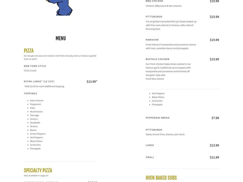Bugsy's Pizza Menu