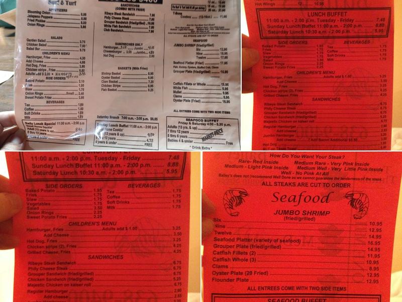 Bailey's Surf & Turf Menu