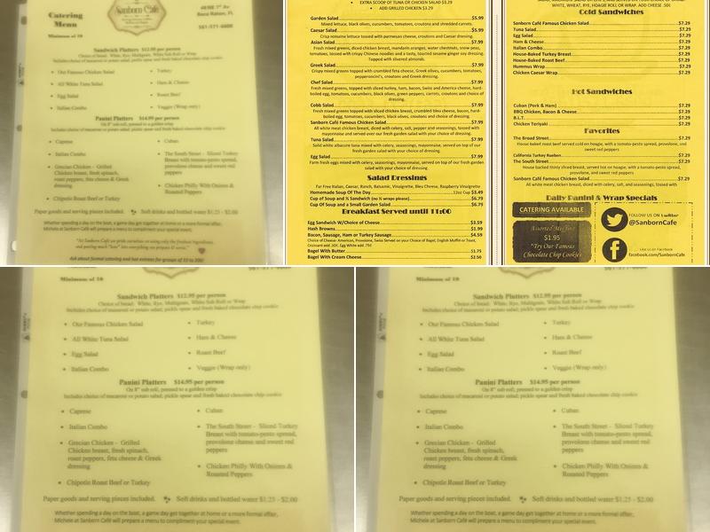 Sanborn Cafe Menu