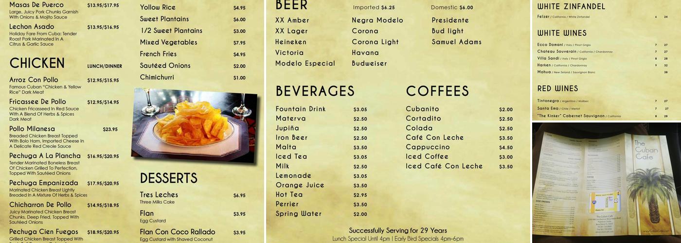 The Cuban Cafe Restaurant Menu