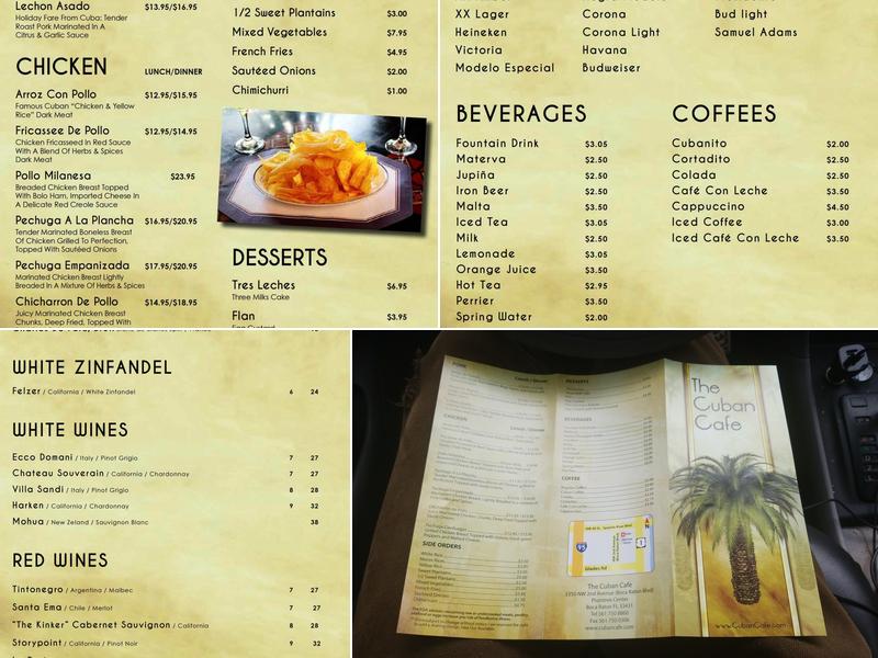 The Cuban Cafe Restaurant Menu