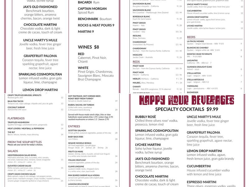 Jax Bistro & Bar Menu