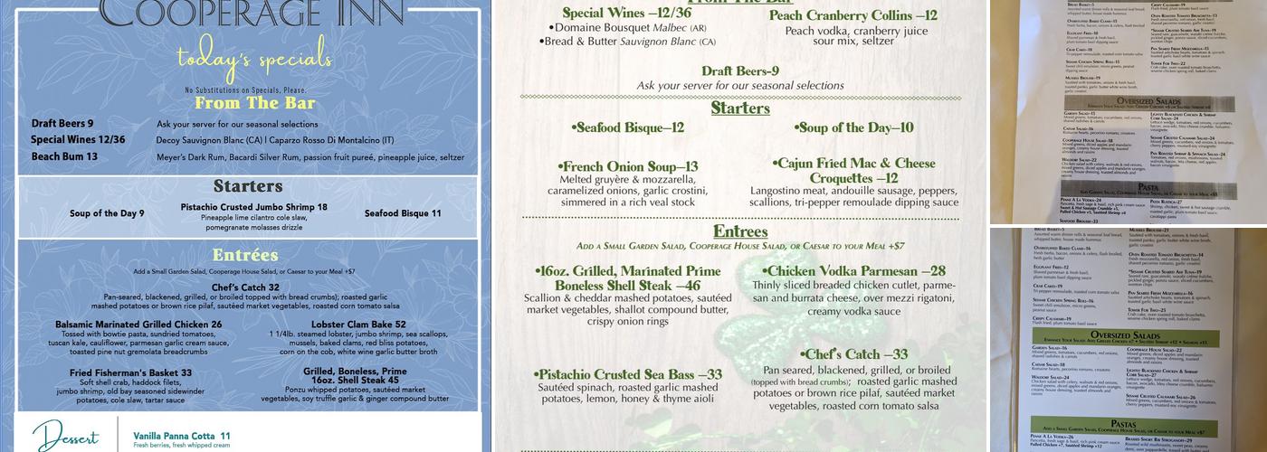 Cooperage Inn Menu
