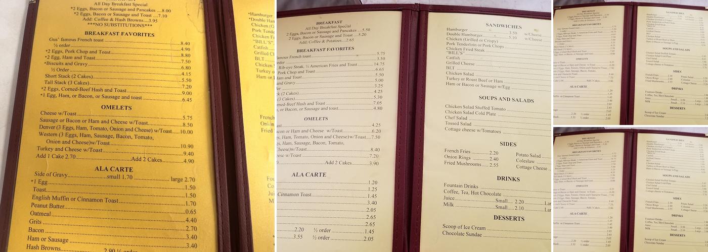 Sam's Cafe Menu