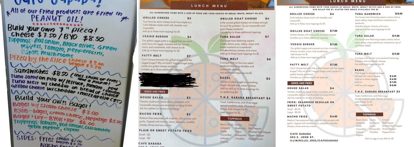 Cafe Sababa Menu