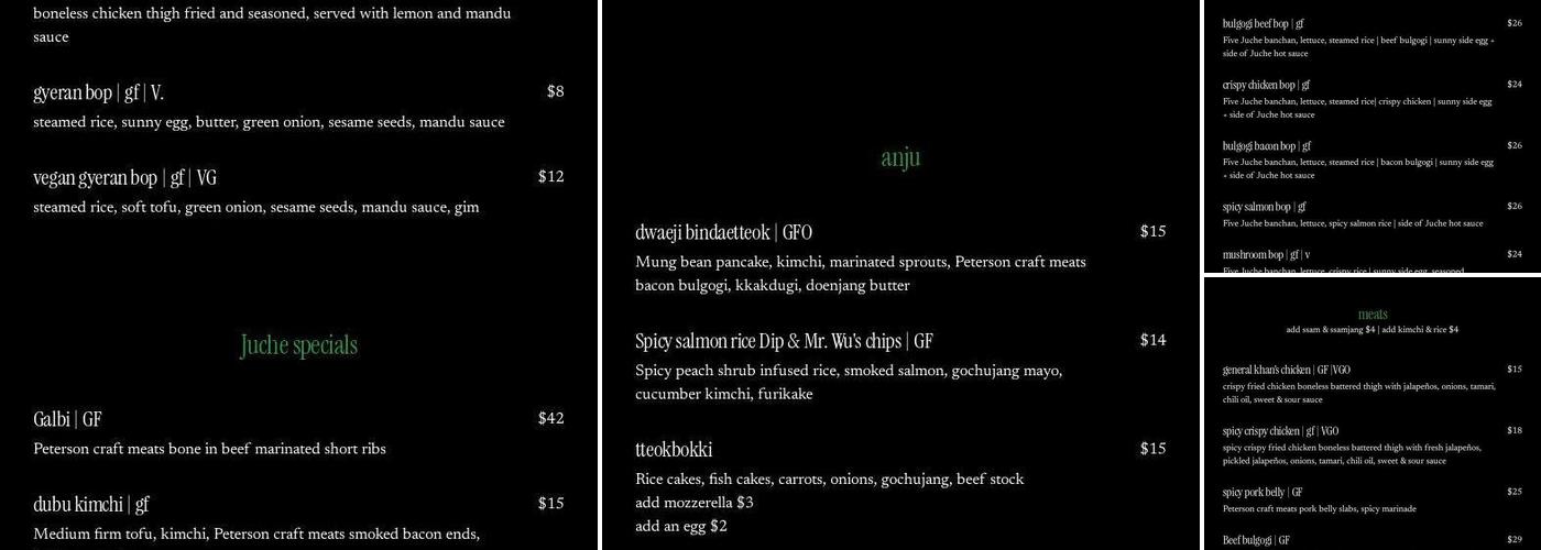 Juche Menu