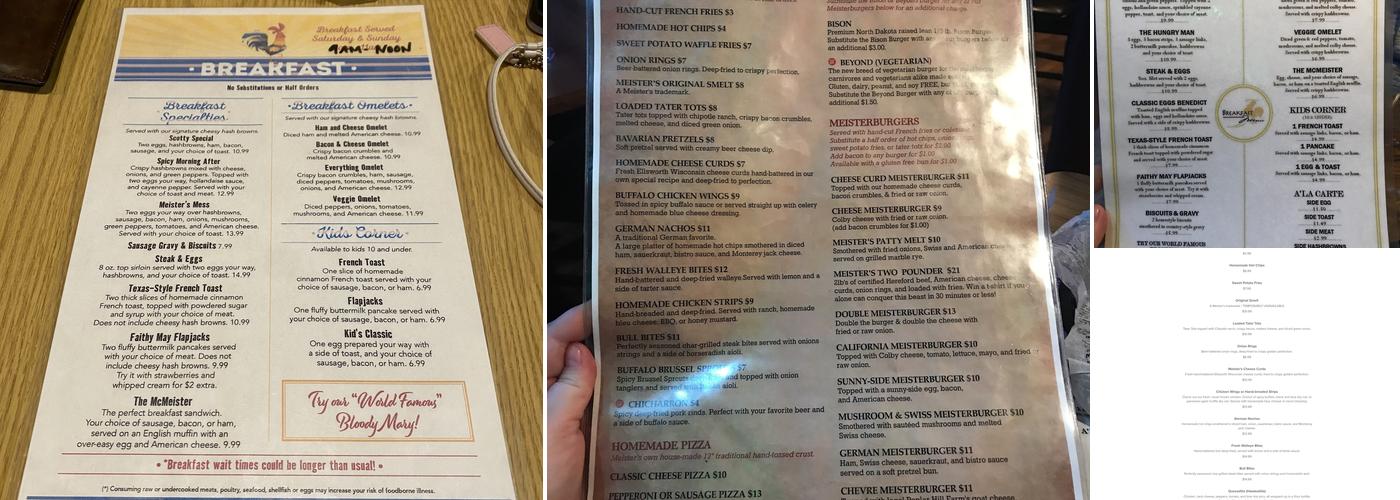 Meister's Bar & Grill Menu