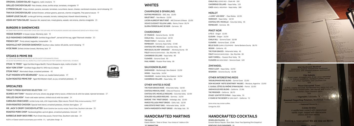 J. Alexander's Restaurant Menu