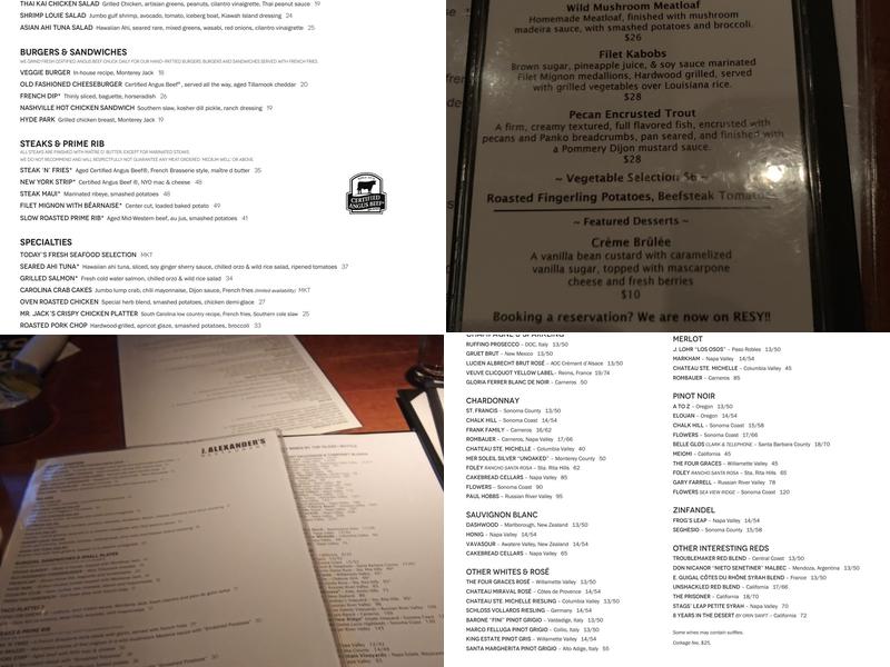 J. Alexander's Restaurant Menu