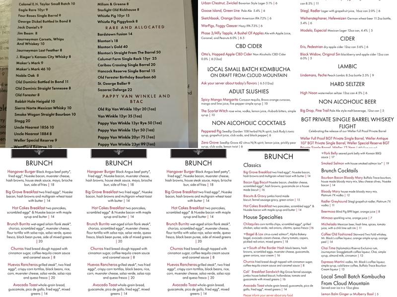 Big Grove Tavern Menu