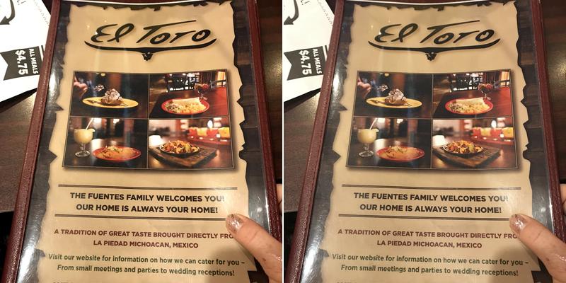El Toro Menu