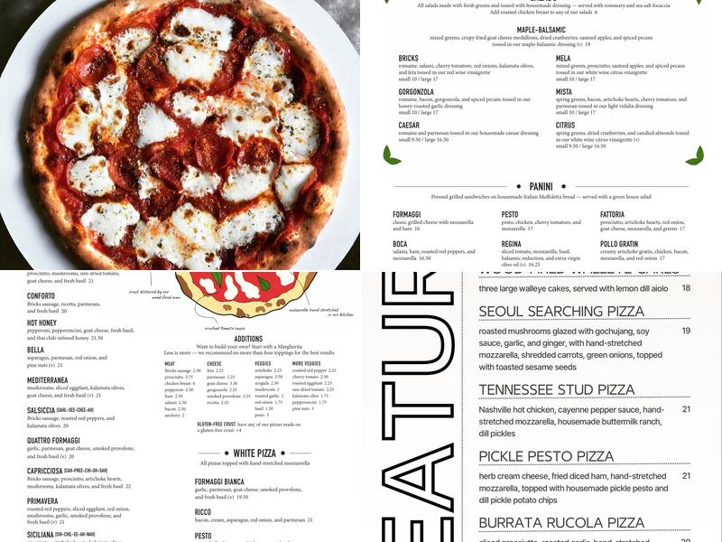 Bricks Neapolitan Pizza Menu