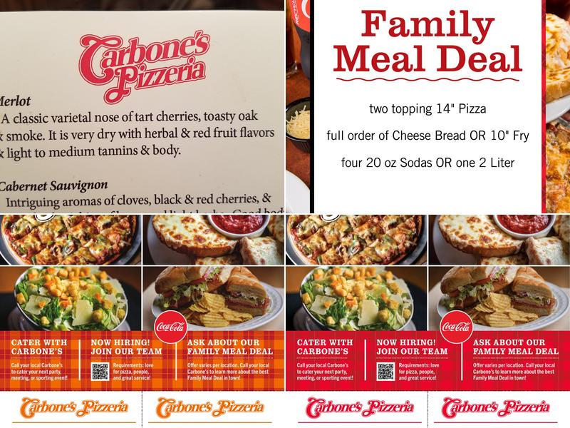 Carbone's Pizzeria Menu